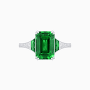 Art Deco Inspired Emerald Cut Ring with Customizable Gemstones and Hand - Engraved Shank - Shahin Jewelry